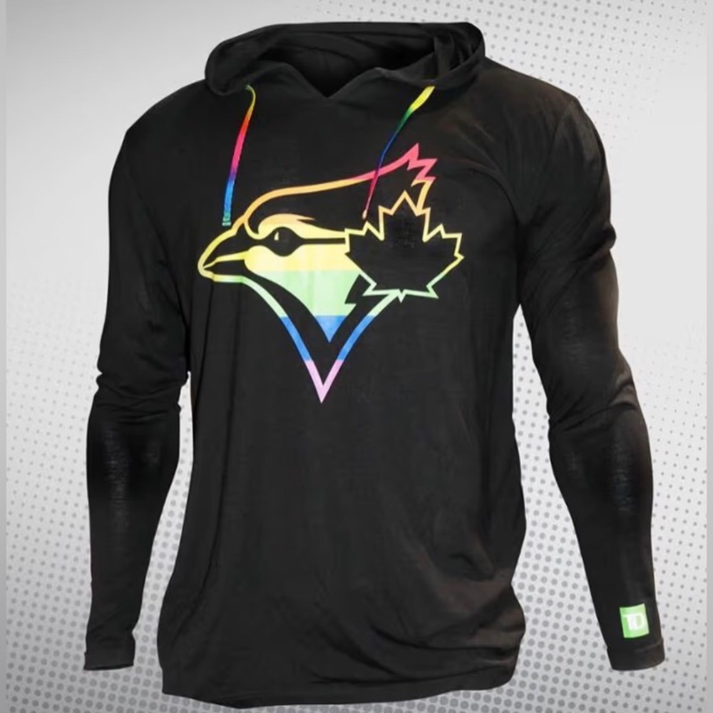 Toronto Blue Jays Pride Night 06/2019 Rainbow Hooded Henley Shirt - Adult Large
